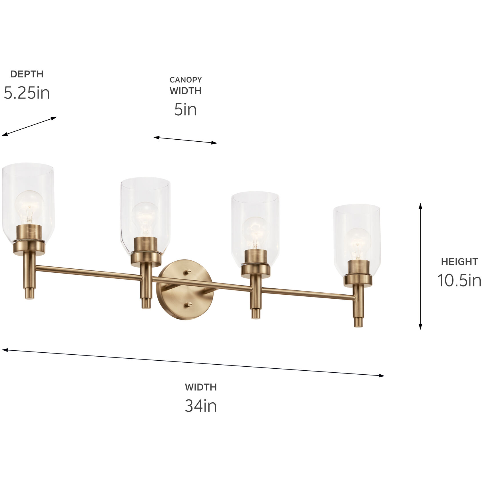 Madden 4 Light 34 inch Champagne Bronze Wall Mount Bath Wall Light, 4 Arm