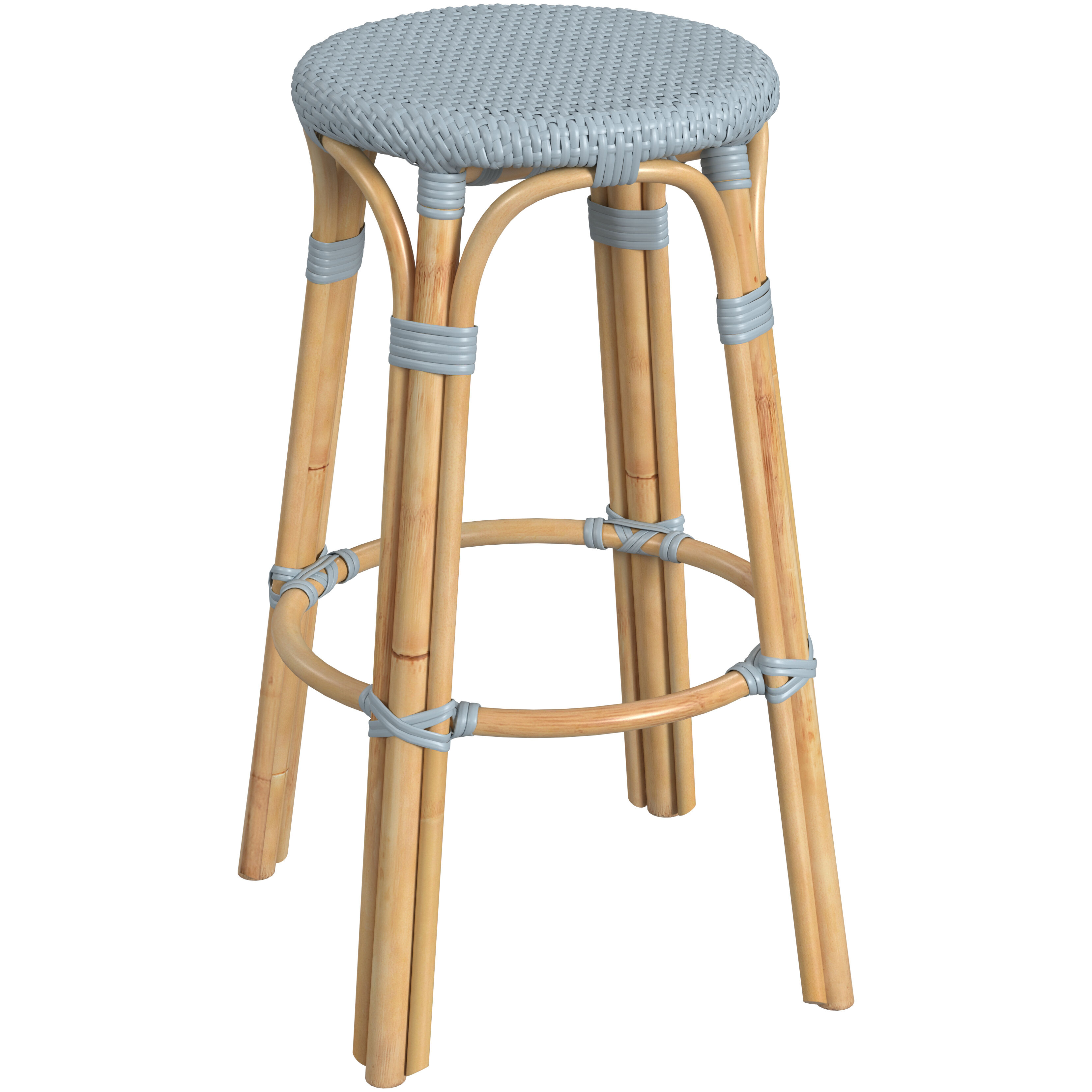 Tobias Round Rattan 30" Bar Stool in Baby Blue