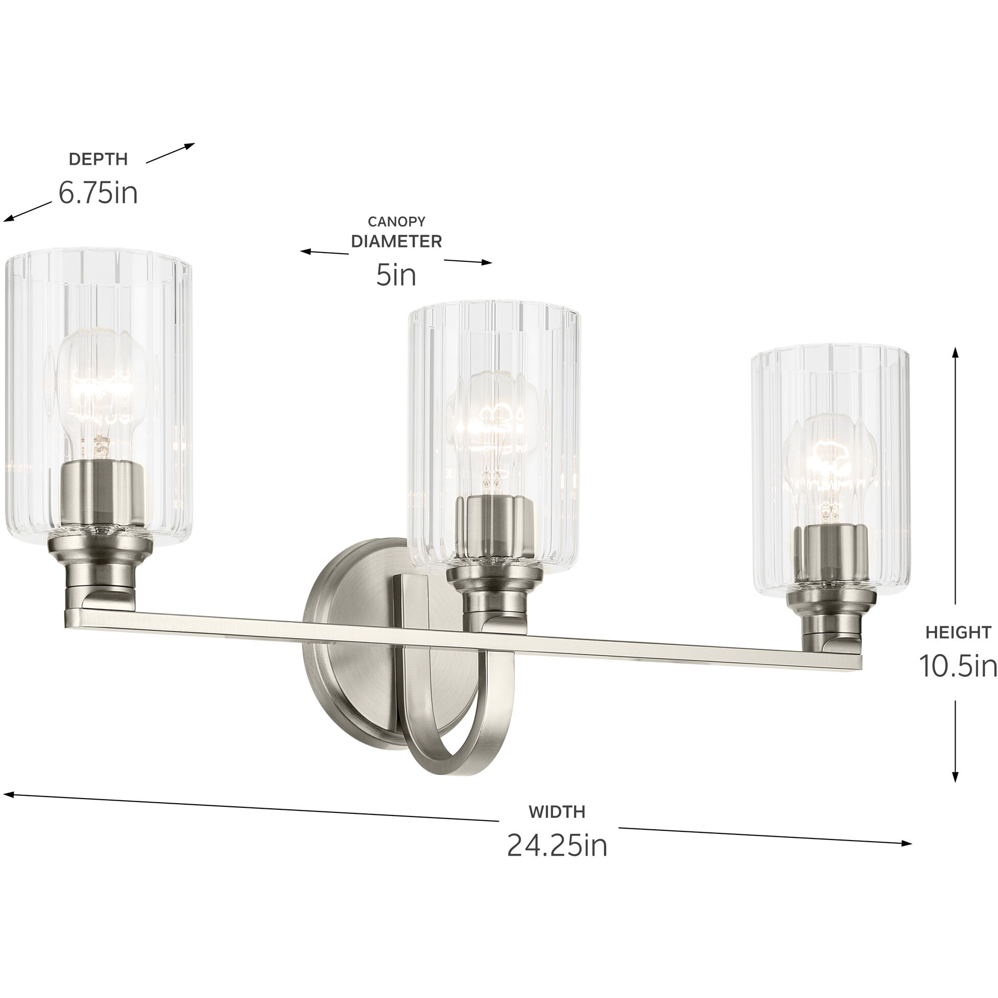 Gioe 3 Light 24.25 inch Brushed Nickel Vanity Light Wall Light