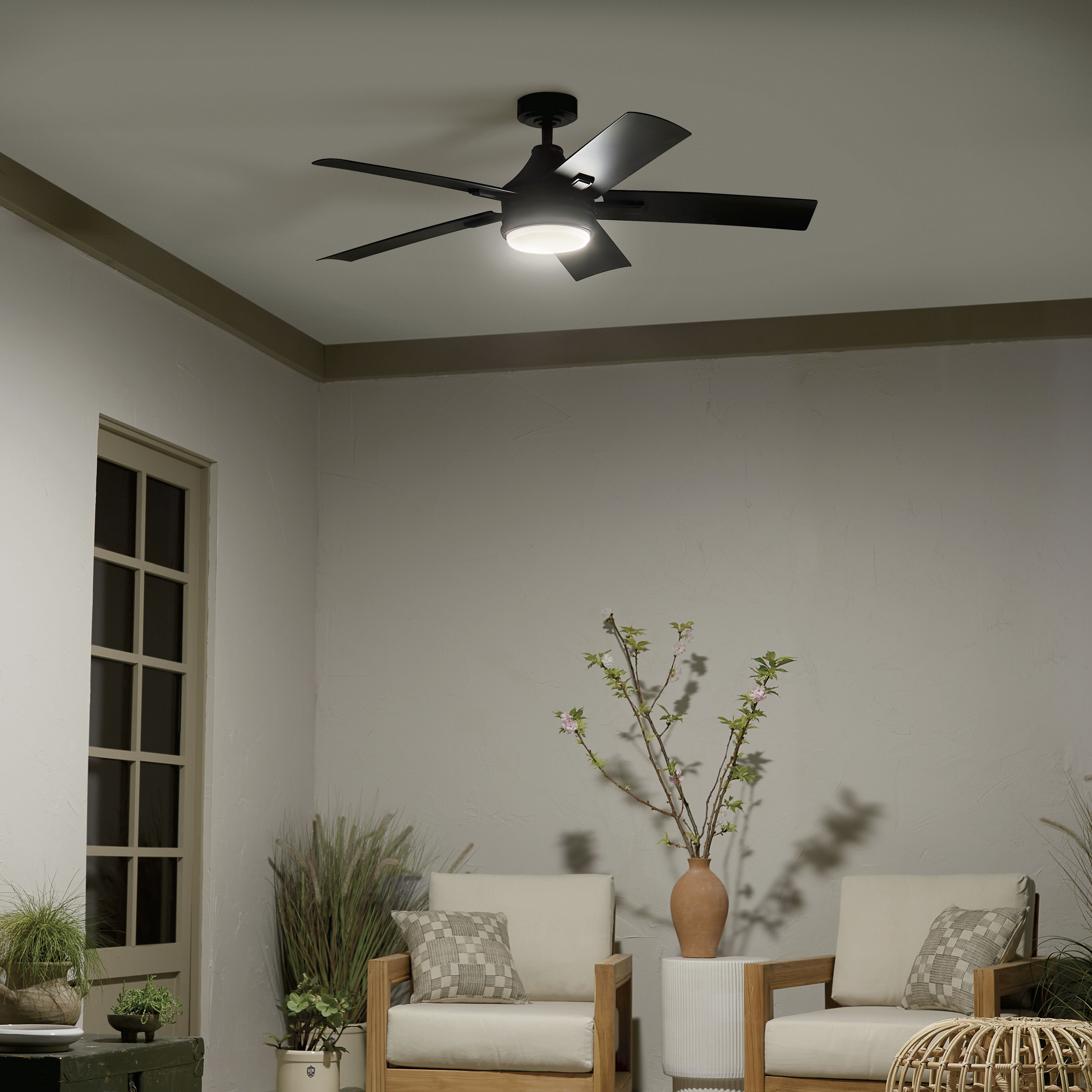 Kichler 310126SBK Tide 52 inch Satin Black with Weathered Medium Oak Blades  Ceiling Fan