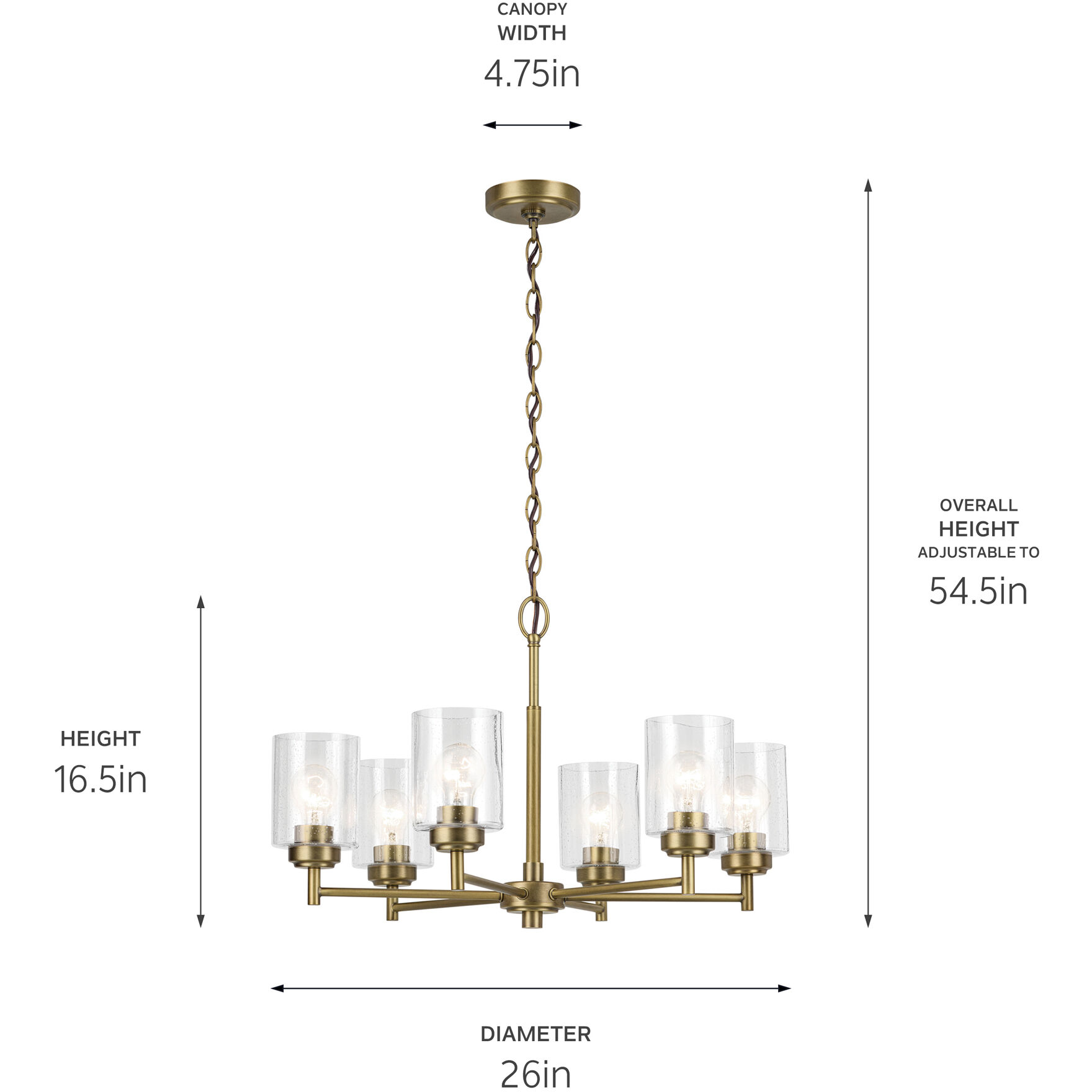 Winslow 6 Light Natural Brass Chandelier Ceiling Light, 1 Tier, Large