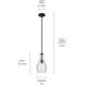 Everly 1 Light Black Pendant Ceiling Light in Clear Seeded