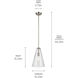 Everly 1 Light Brushed Nickel Pendant Ceiling Light in Clear Seeded
