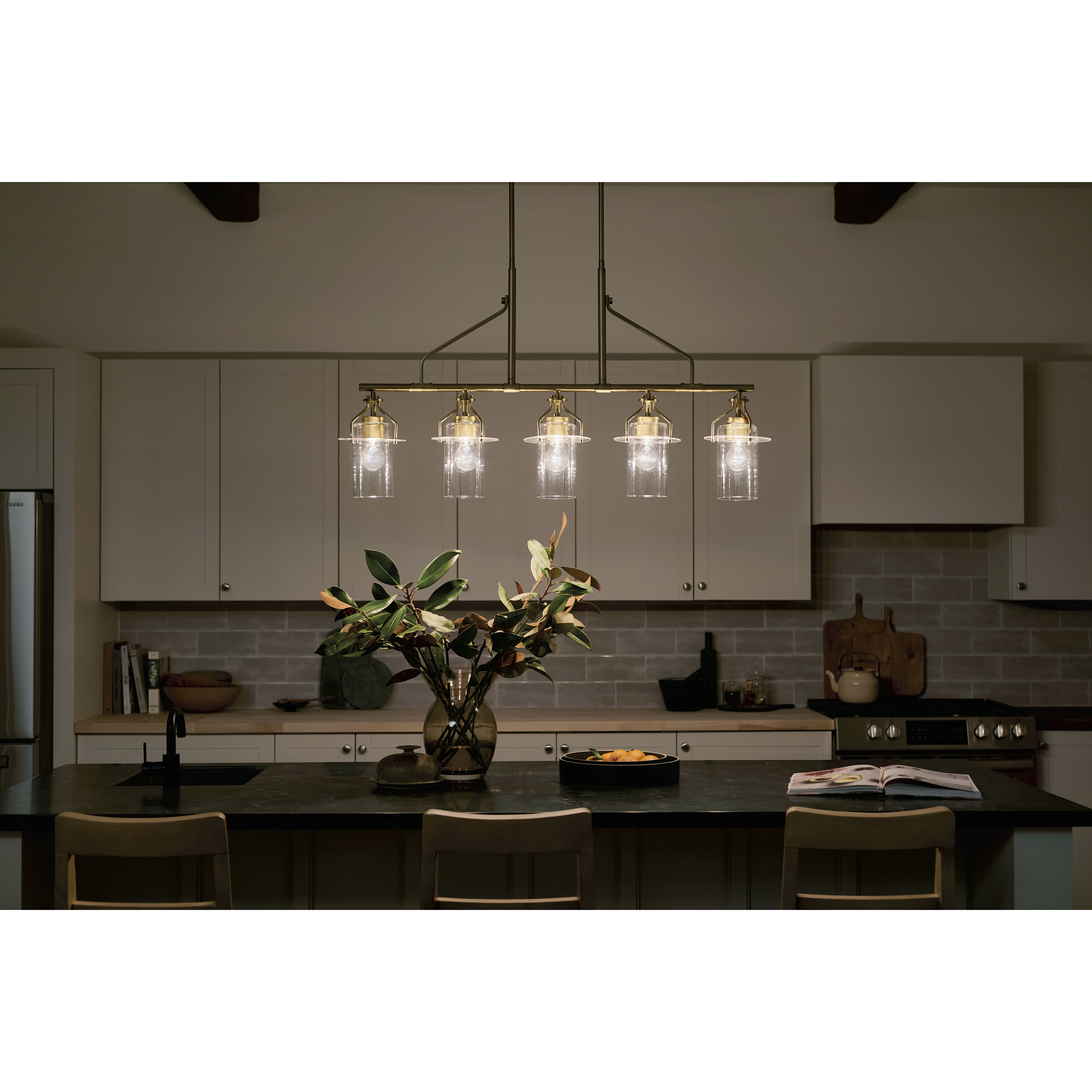 Everett 5 Light 6.5 inch Brushed Brass Chandelier Linear Ceiling Light in Natural Brass