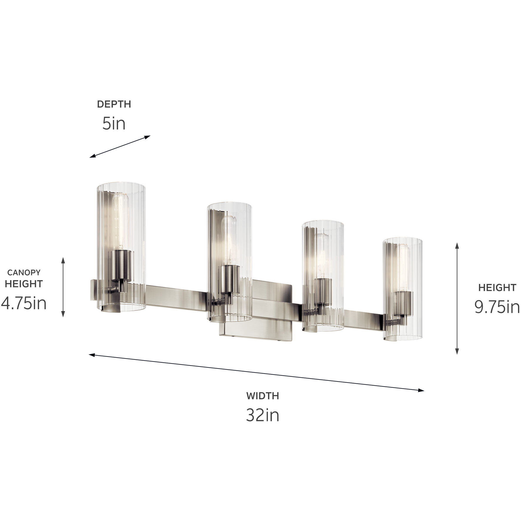 Jemsa 4 Light 32 inch Brushed Nickel Bath Bracket Wall Light, 4 Arm