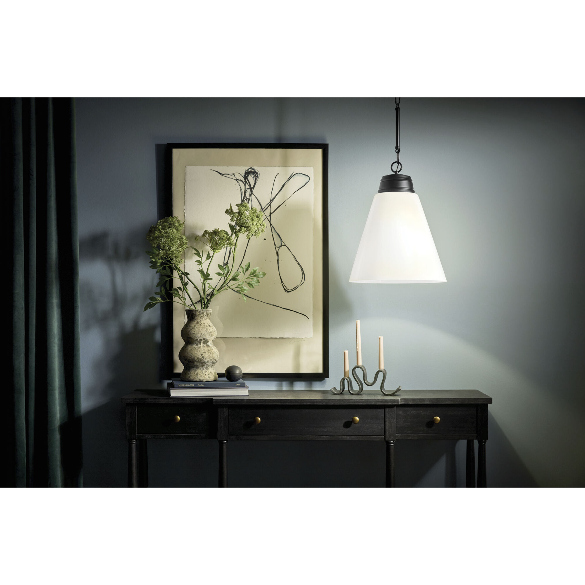 Marsailli 1 Light Black Pendant Ceiling Light in Opal, Large