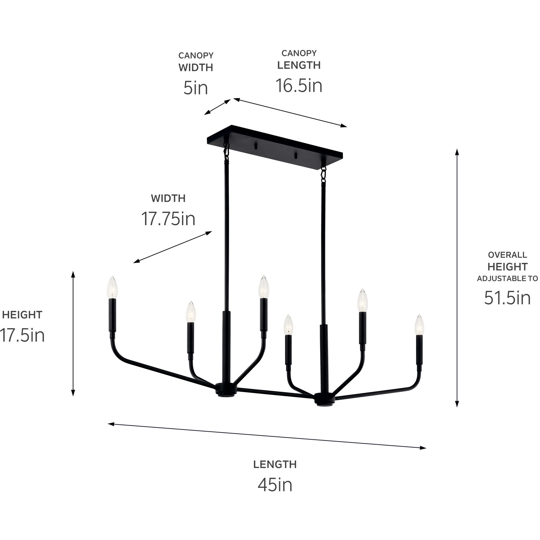 Kichler 52721BK Madden 6 Light 17.75 inch Black Chandelier Linear Ceiling Light Double