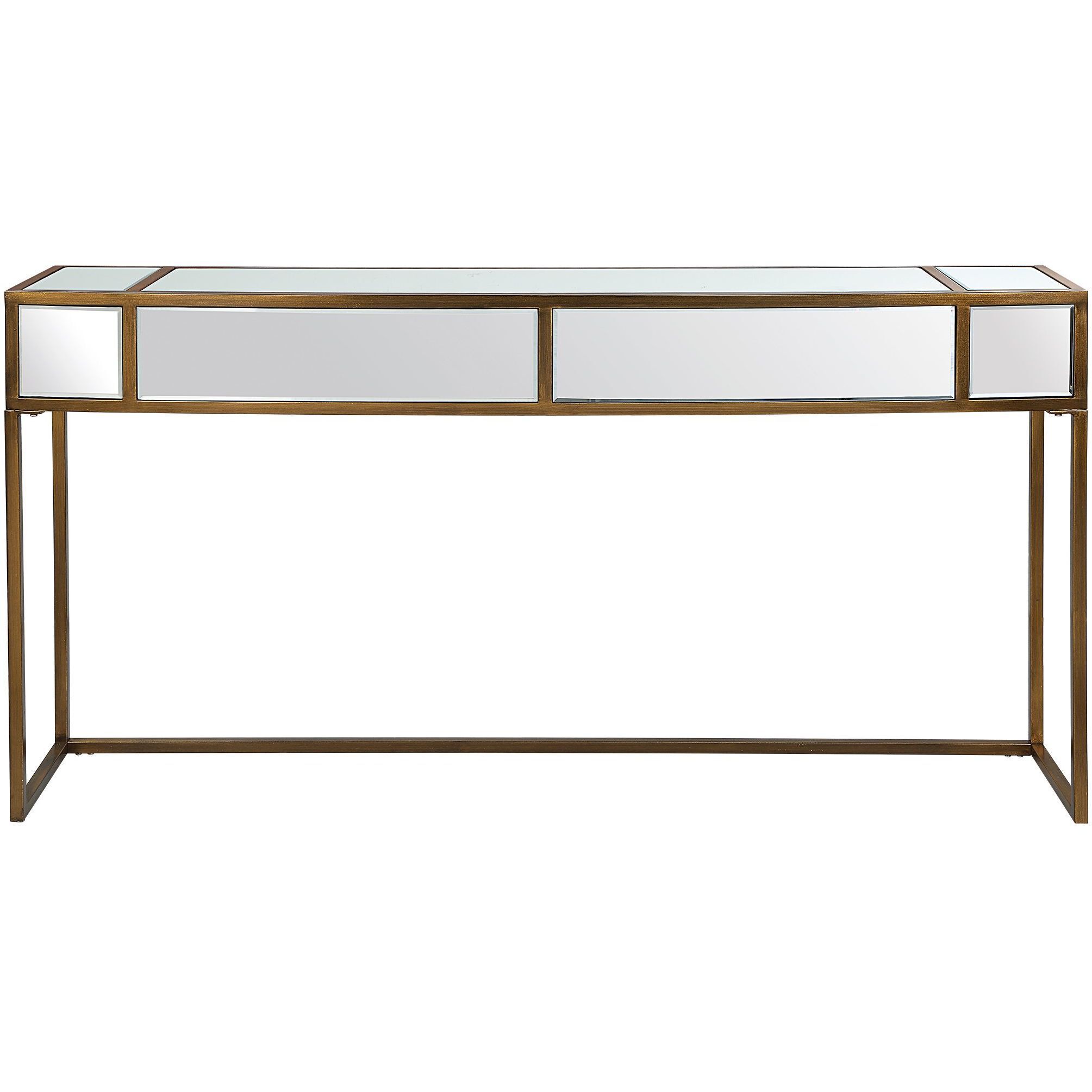 Reflect 62 inch Brushed Aged Gold and Mirrored Accents Mirrored Console Table