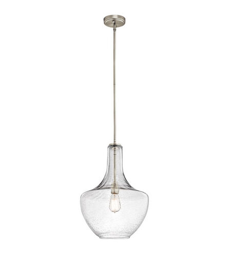 Everly 1 Light 14 inch Brushed Nickel Pendant Ceiling Light in Clear Seeded