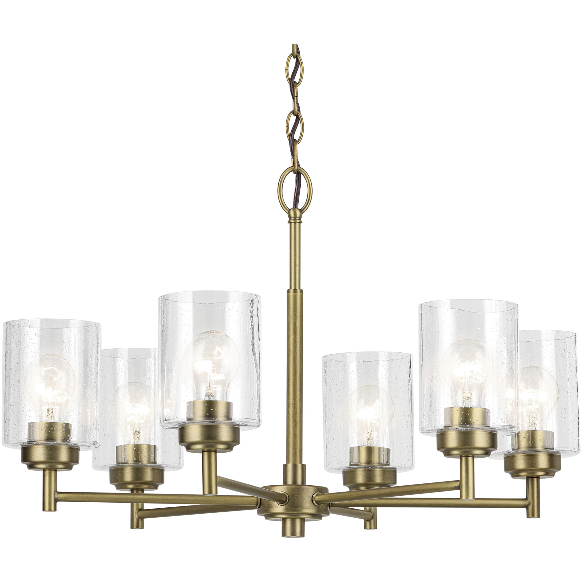 Winslow 6 Light Natural Brass Chandelier Ceiling Light, 1 Tier, Large