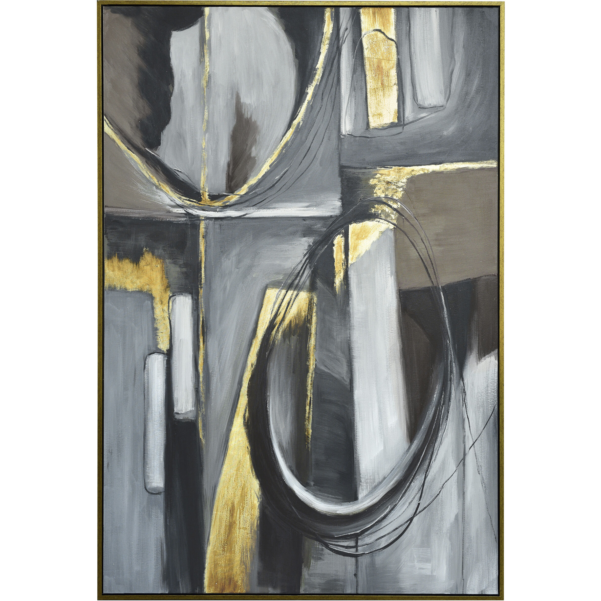 Axis & Arc Abstract I Multicolor and Aged Gold Wall Art