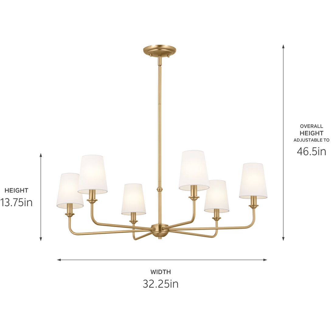 Pallas 6 Light 32.25 inch Brushed Natural Brass Chandelier Ceiling Light