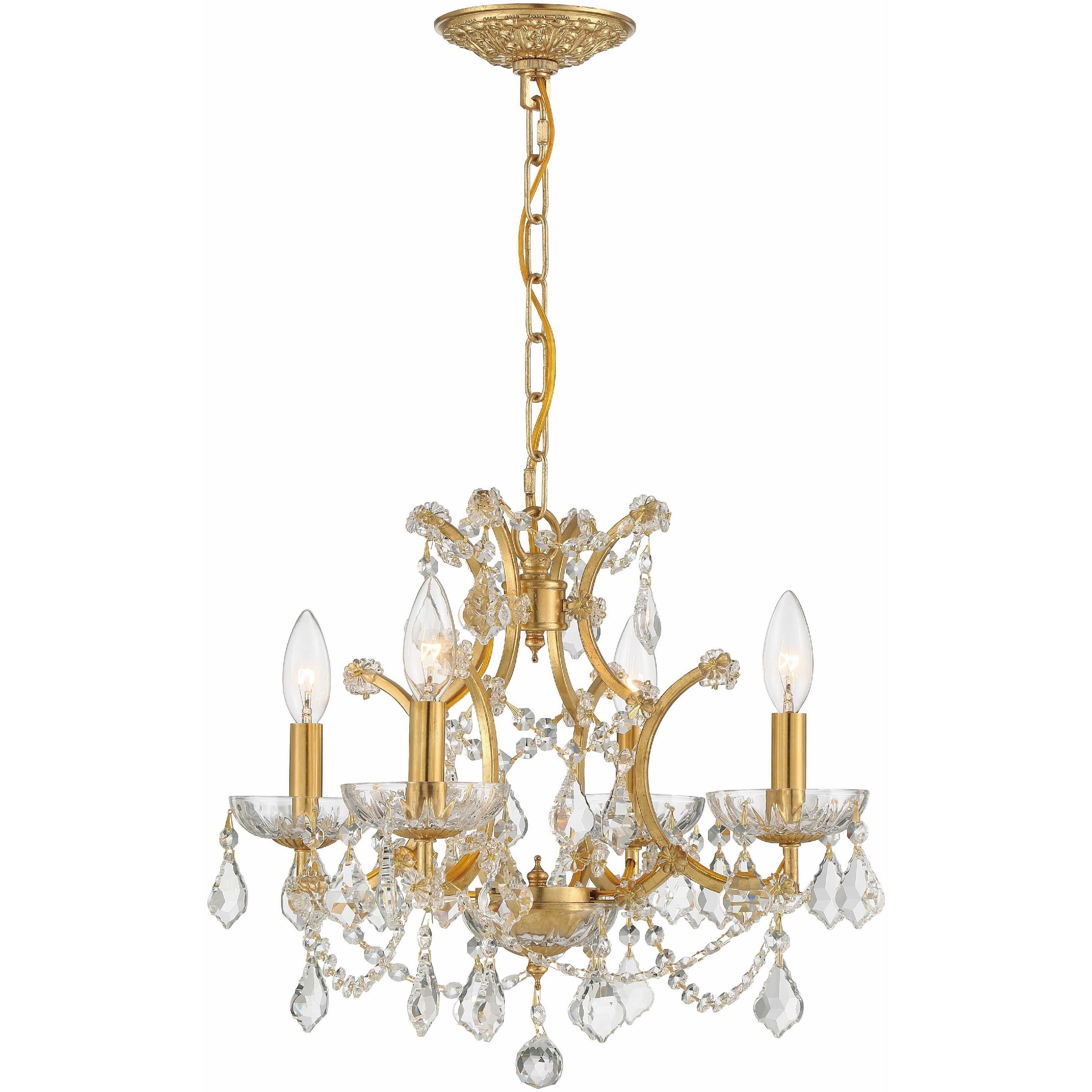 Filmore 4 Light 17.5 inch Antique Gold Mini Chandelier Ceiling Light in Clear Spectra