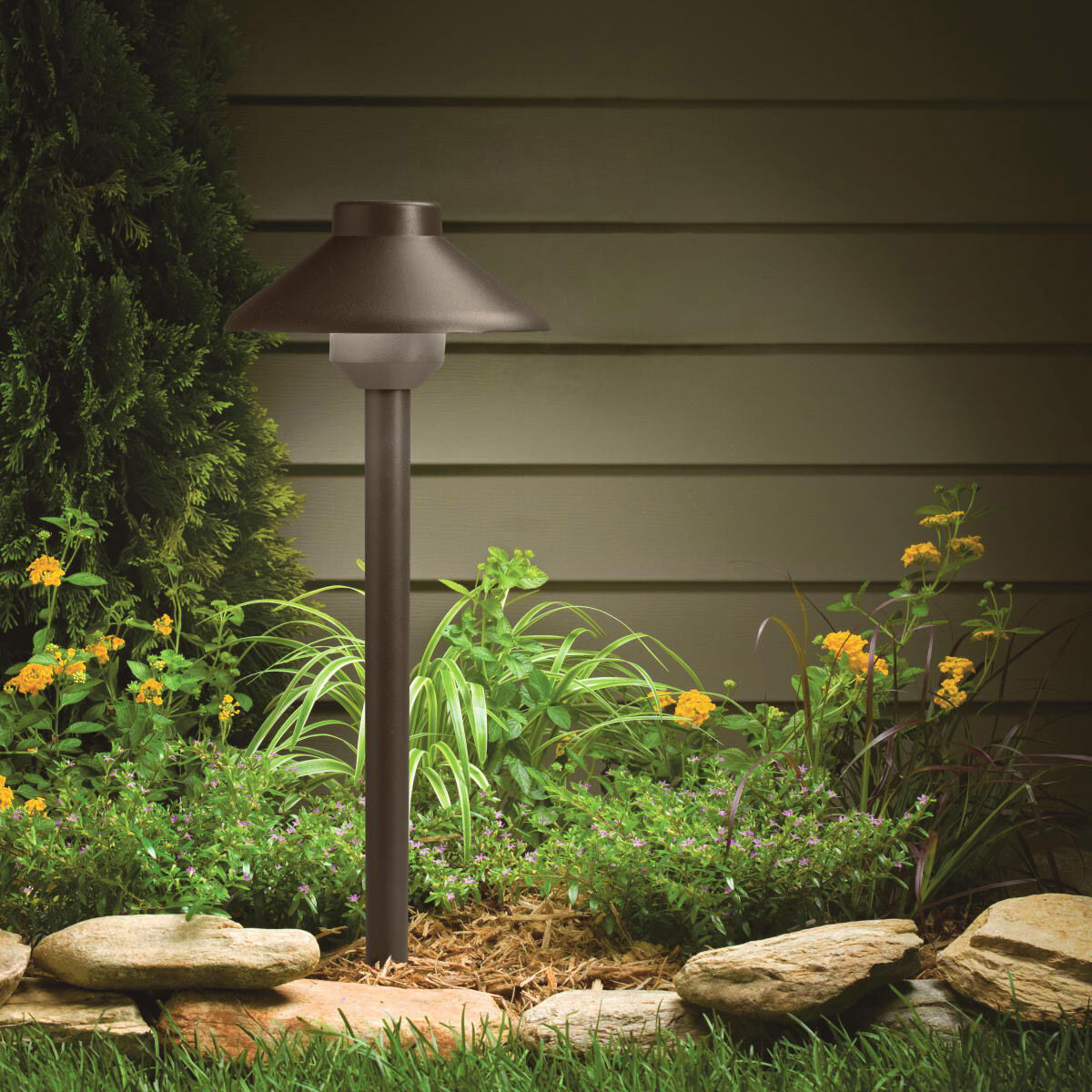 Kichler 15821AZT Landscape LED 12 2.00 watt Textured Architectural Bronze Landscape 12V LED Path Spread in 3000K