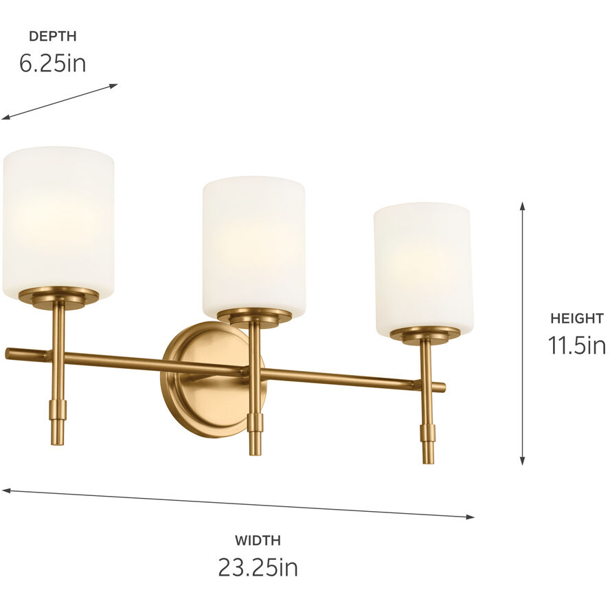 Ali 3 Light 23.25 inch Brushed Natural Brass Bath Vanity Light Wall Light