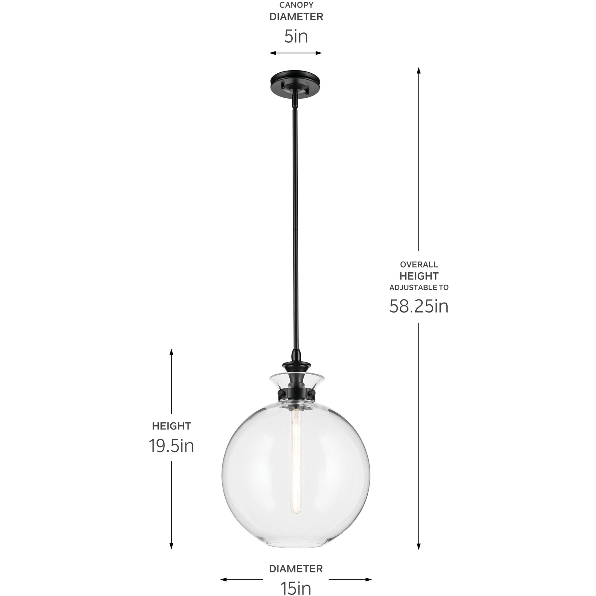 Laria 1 Light Black Pendant Ceiling Light in Clear