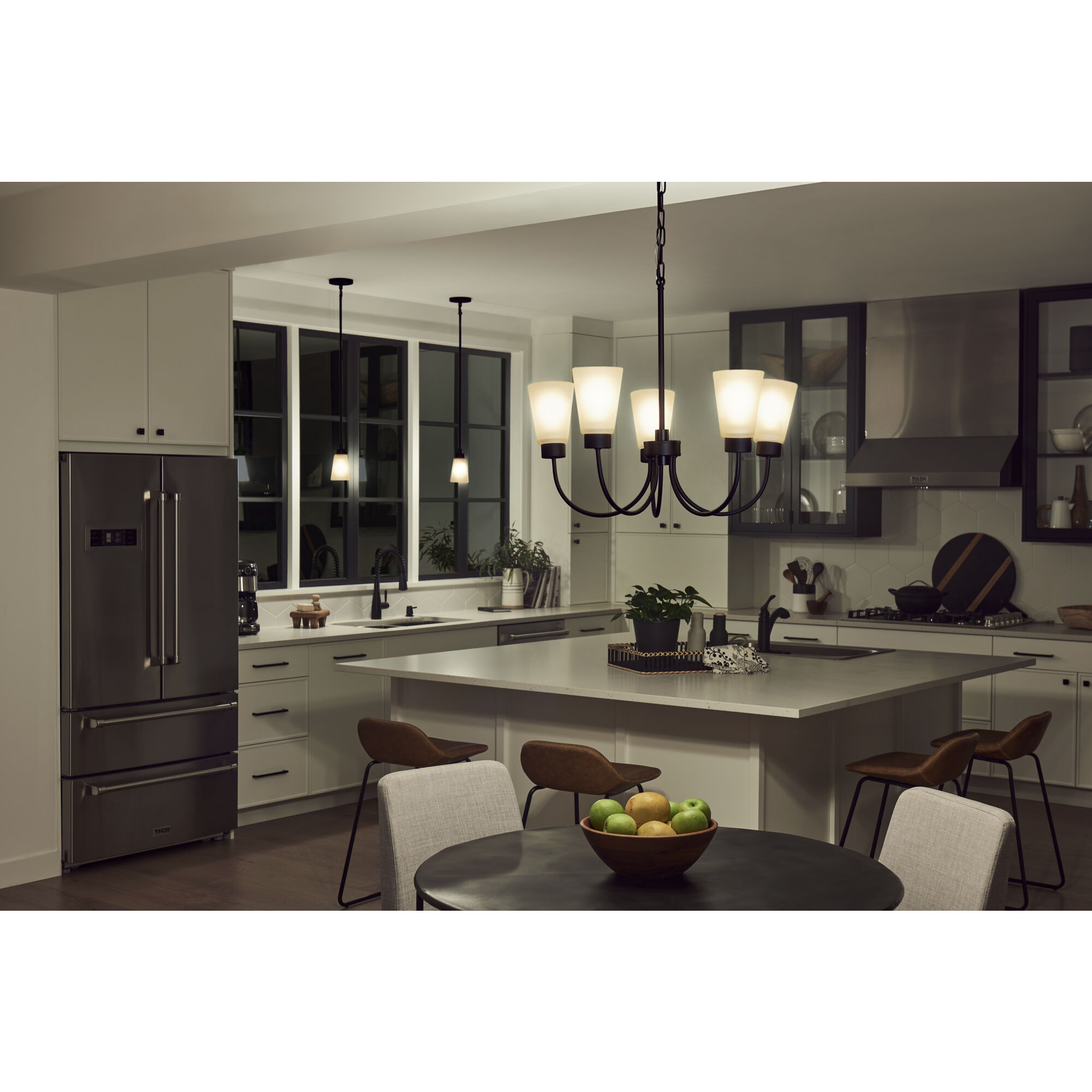 Erma 5 Light Black Chandelier Ceiling Light, Medium, 1 Tier