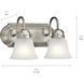 Independence 2 Light 12 inch Brushed Nickel Wall Mt Bath 2 Arm Wall Light