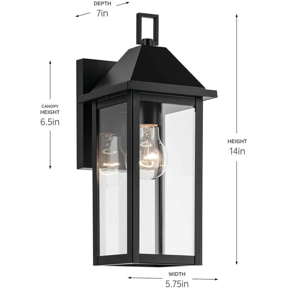 Prin 1 Light 14 inch Black Outdoor Wall Light, Small