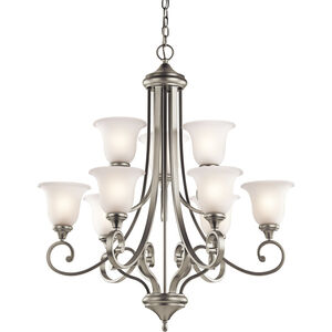 Monroe LED 33 inch Brushed Nickel Chandelier 2 Tier Ceiling Light in Satin Etched Glass, 2 Tier