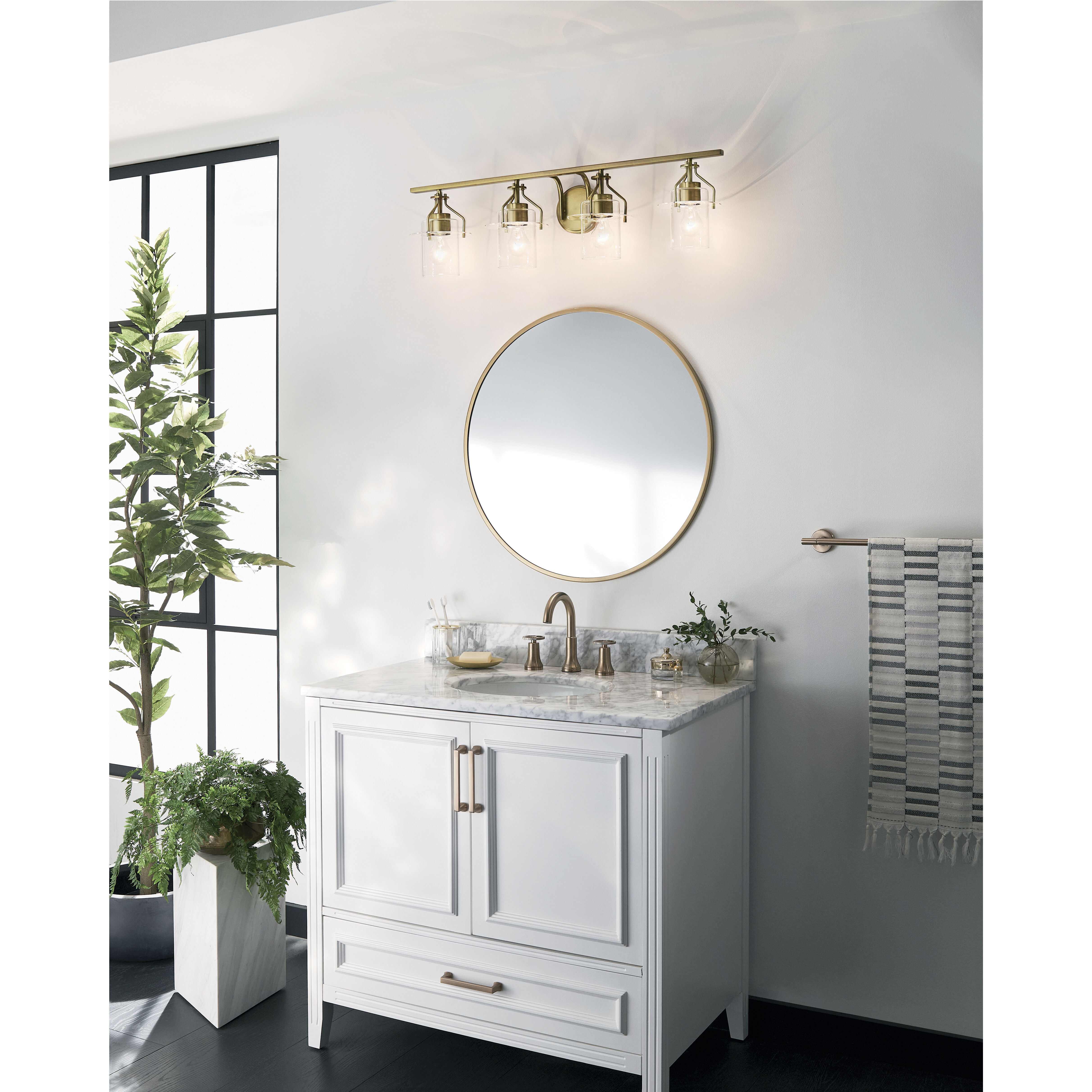 Everett 4 Light 34.25 inch Brushed Brass Bath Vanity Light Wall Light