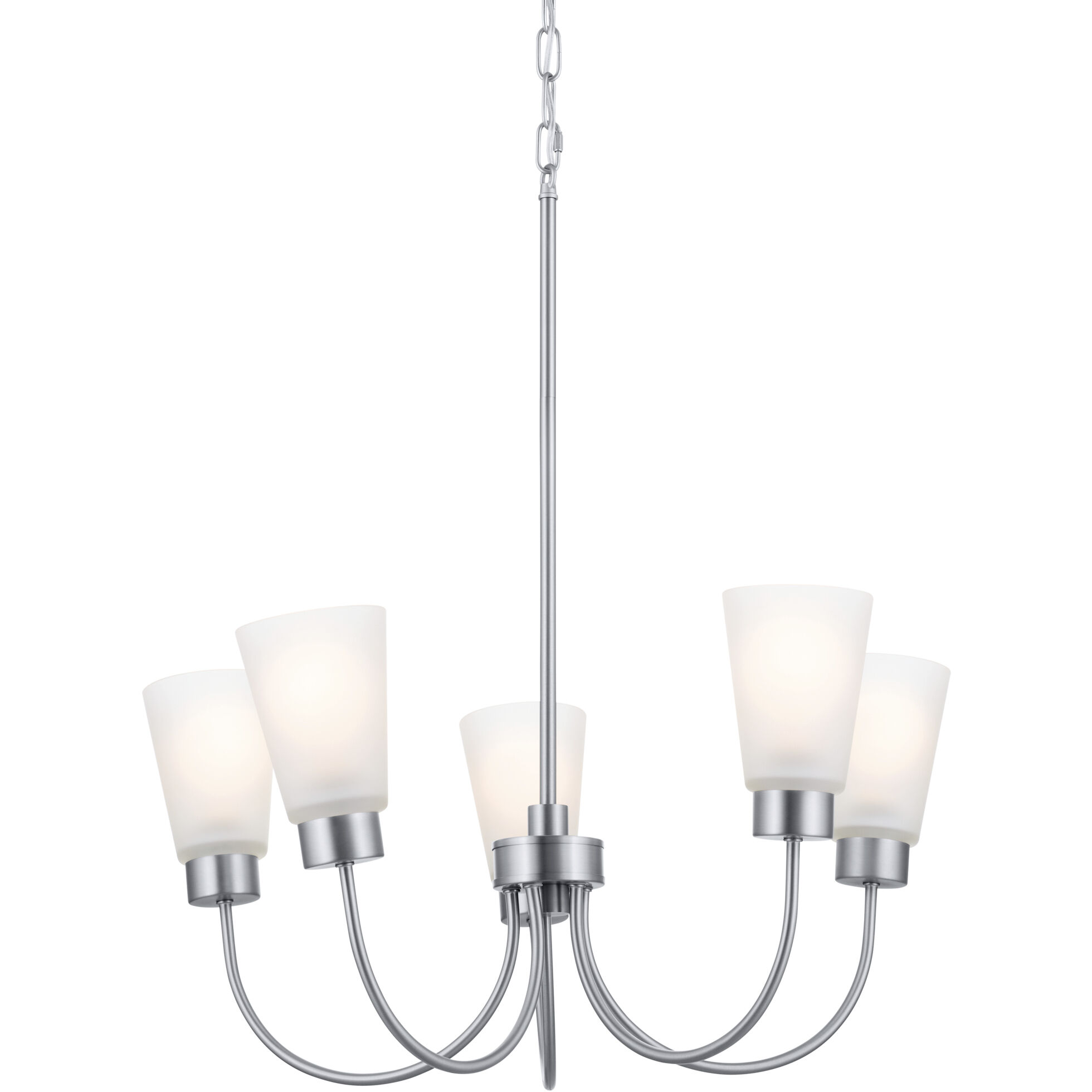 Erma 5 Light Brushed Nickel Chandelier Ceiling Light, Medium, 1 Tier