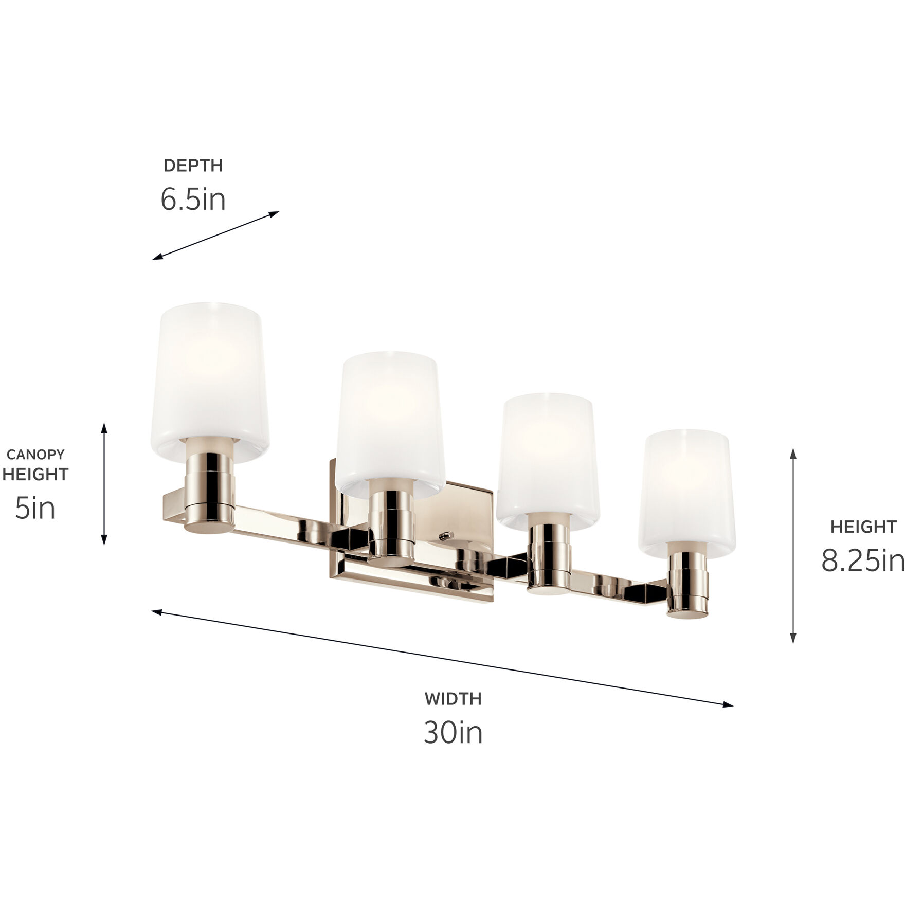 Adani 4 Light 30 inch Polished Nickel Bath Bracket Wall Light, 4 Arm