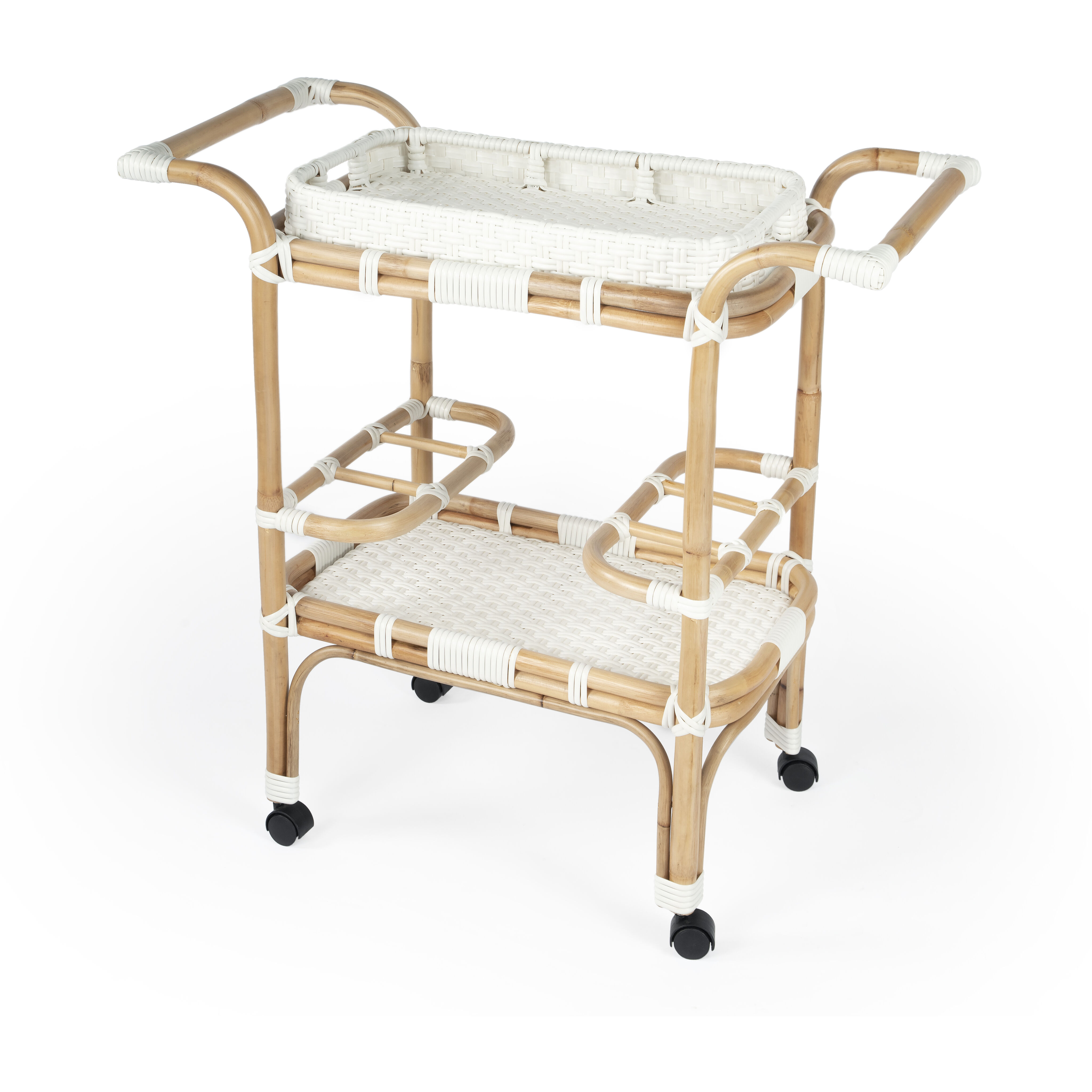 Selena Rattan Bar Cart in White