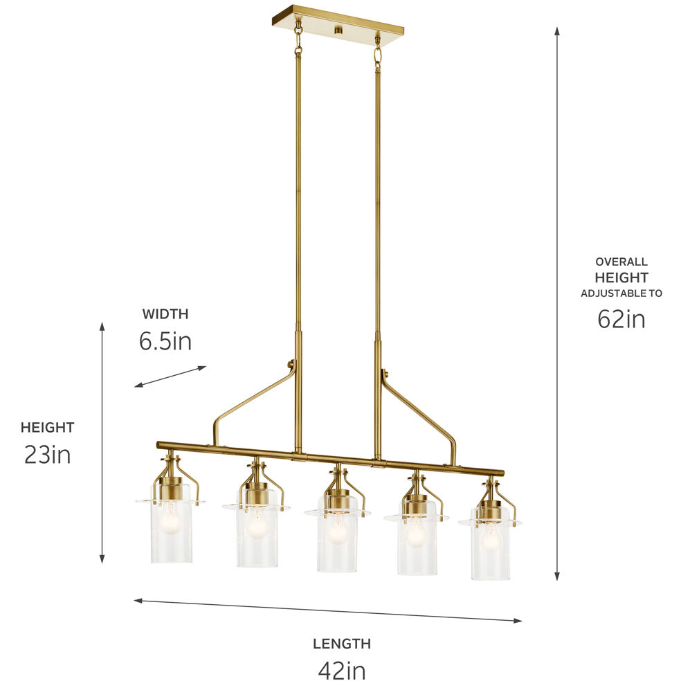 Everett 5 Light 6.5 inch Brushed Brass Chandelier Linear Ceiling Light in Natural Brass