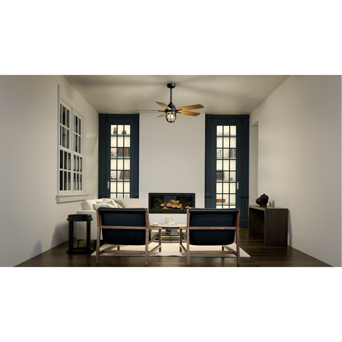 Lydra 52 inch Distressed Black with Walnut Blades Ceiling Fan