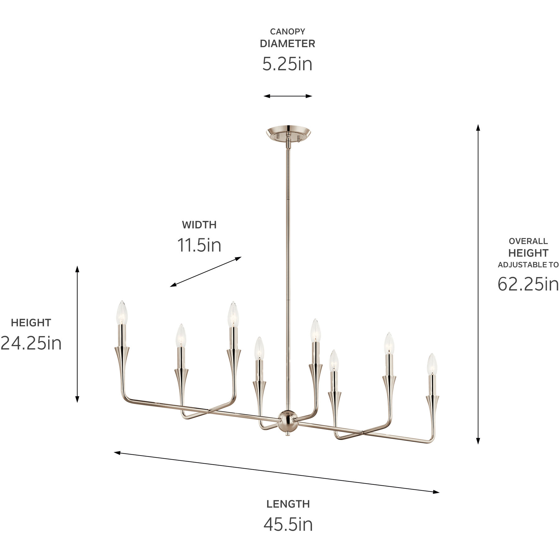 Alvaro 8 Light 11.5 inch Polished Nickel Chandelier Linear Ceiling Light, Double