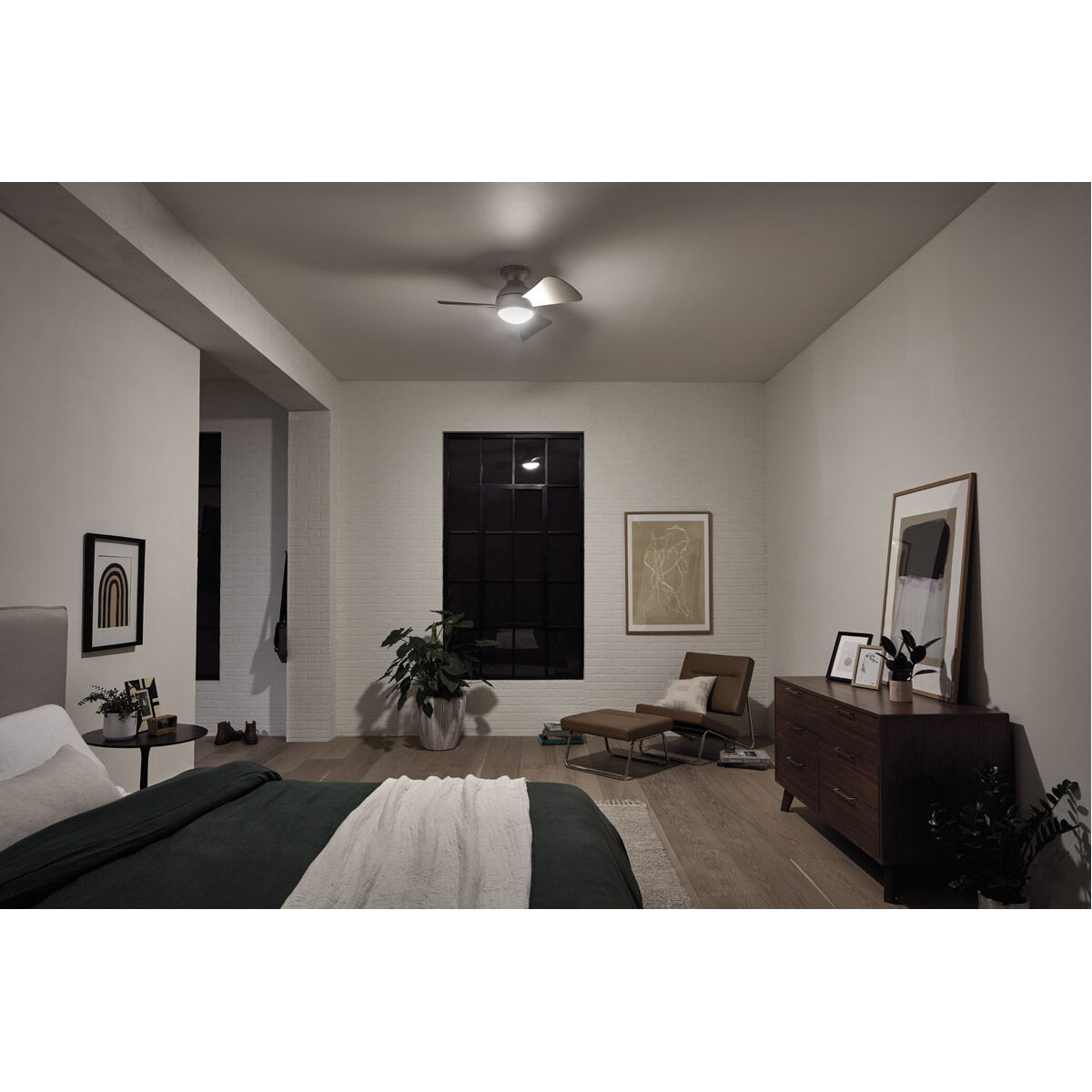 Sola 34 inch Brushed Nickel with Silver Blades Ceiling Fan