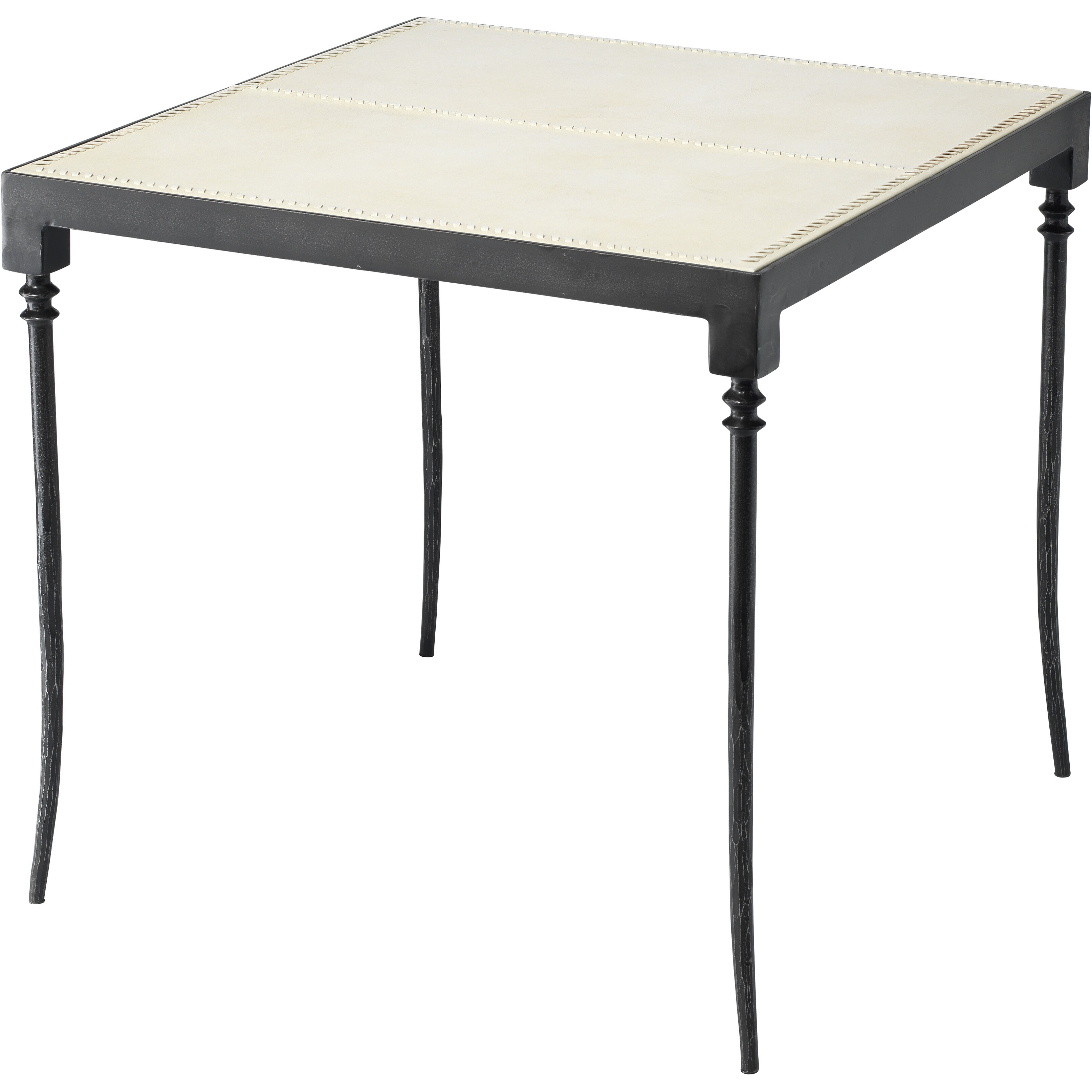 Nevado 26 X 26 inch Off White Leather & Black Forged Iron Side Table
