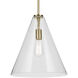 Everly 1 Light Natural Brass Pendant Ceiling Light in Clear Seeded