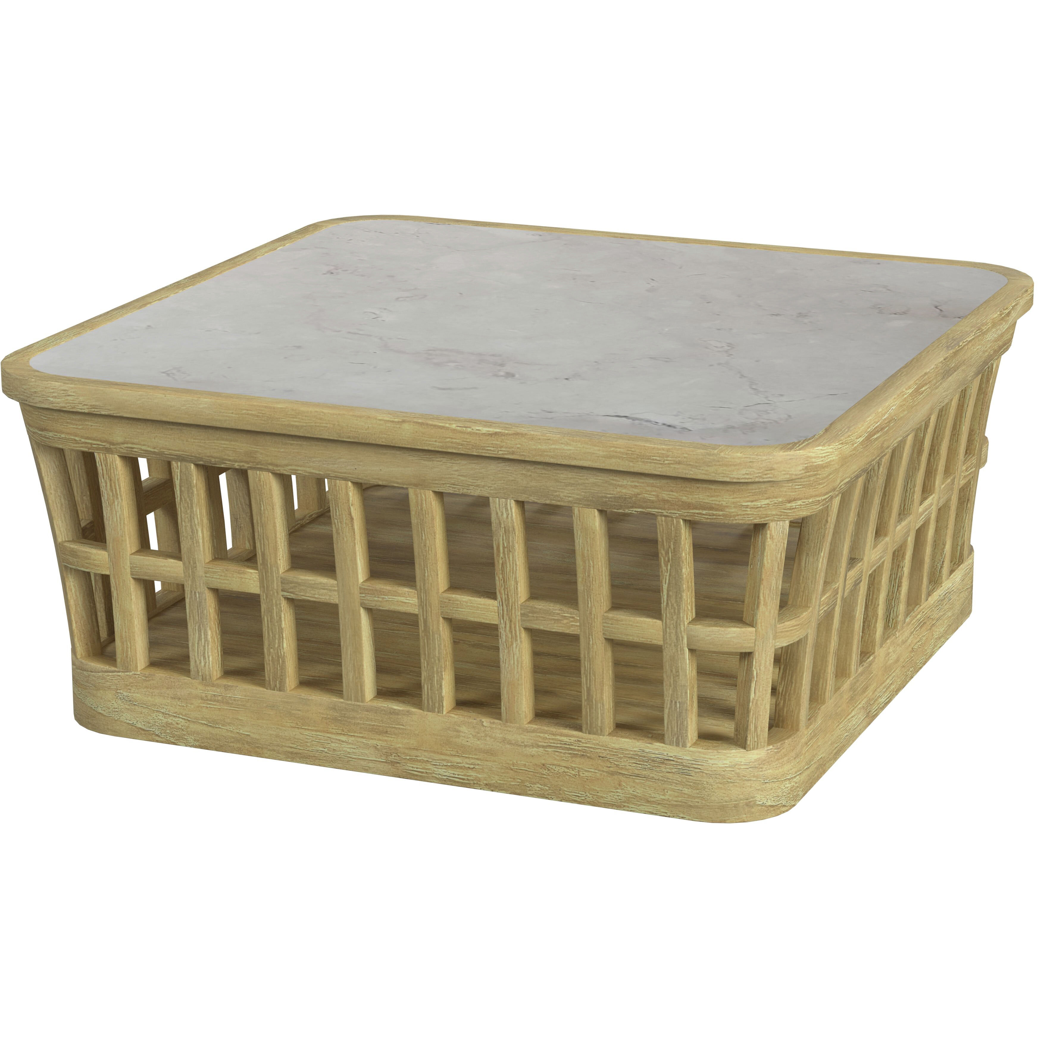 Monhegan Outdoor Teak and Marble Coffee Table in Light Brown