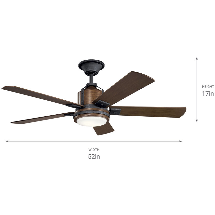 Colerne 52 inch Distressed Black with Auburn Stained Blades Ceiling Fan