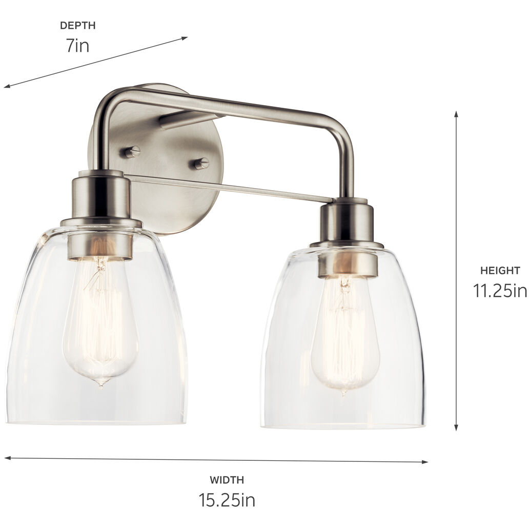 Meller 2 Light 15.25 inch Nickel Textured Bath Vanity Light Wall Light