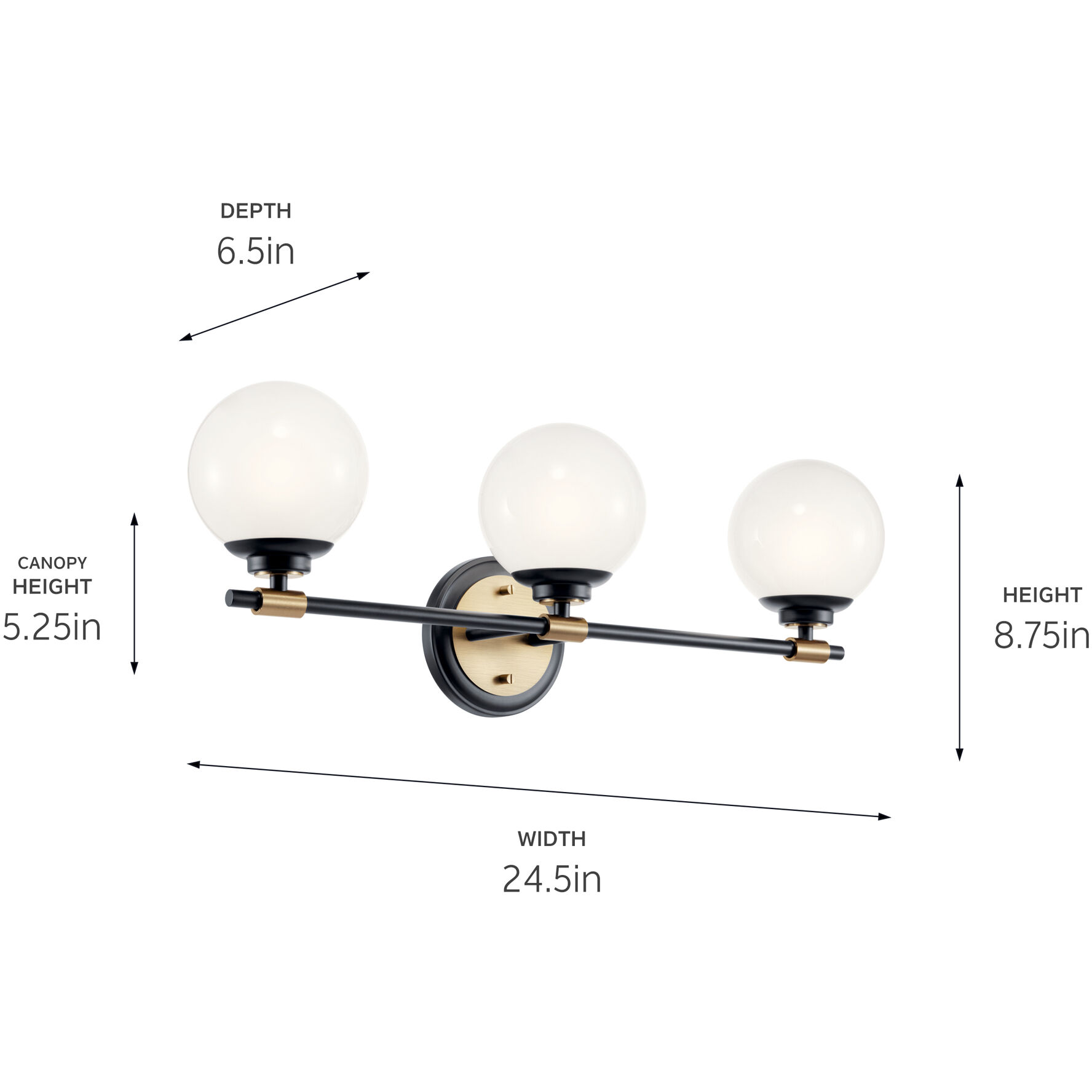 Benno 3 Light 24.5 inch Black and Champagne Bronze Bath Bracket Wall Light, 3 Arm