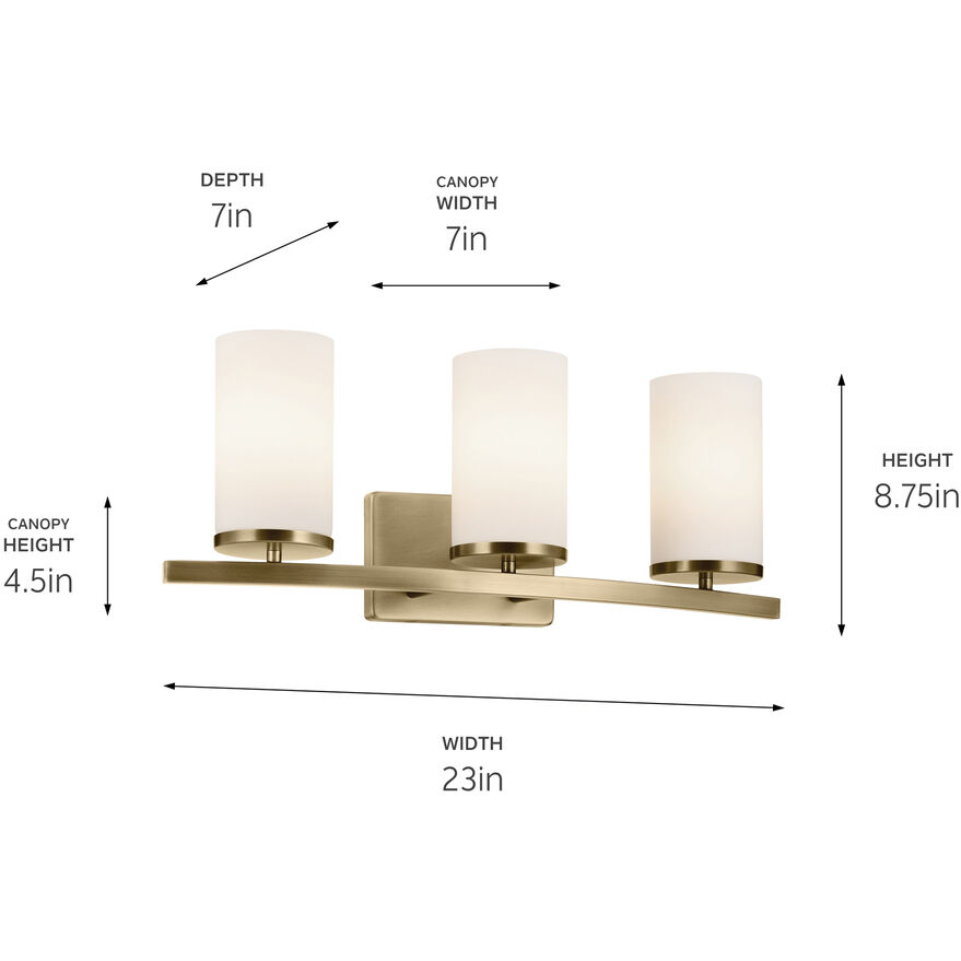 Crosby 3 Light 23 inch Natural Brass Bath Light Wall Light