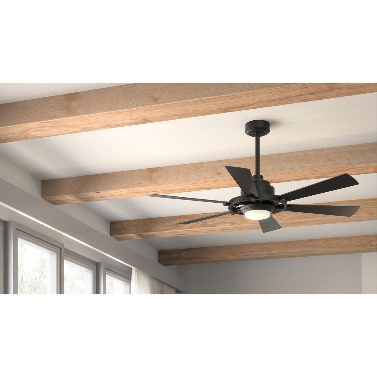 Gentry Lite 52 inch Distressed Black with Walnut Blades Ceiling Fan in Walnut/Satin Black