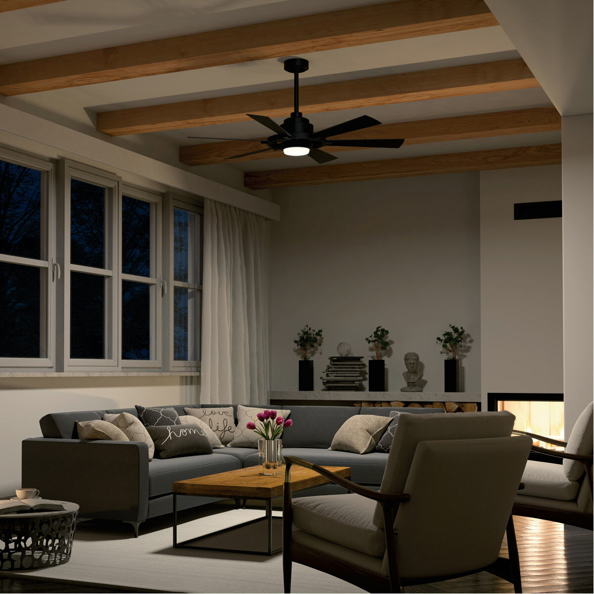 Gentry Lite 52 inch Distressed Black with Walnut Blades Ceiling Fan in Walnut/Satin Black