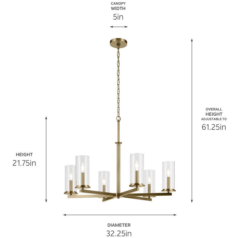 Crosby 6 Light Natural Brass Chandelier Ceiling Light