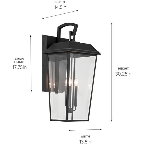 Mathus 3 Light 30.25 inch Black Textured Outdoor Wall, X-Large