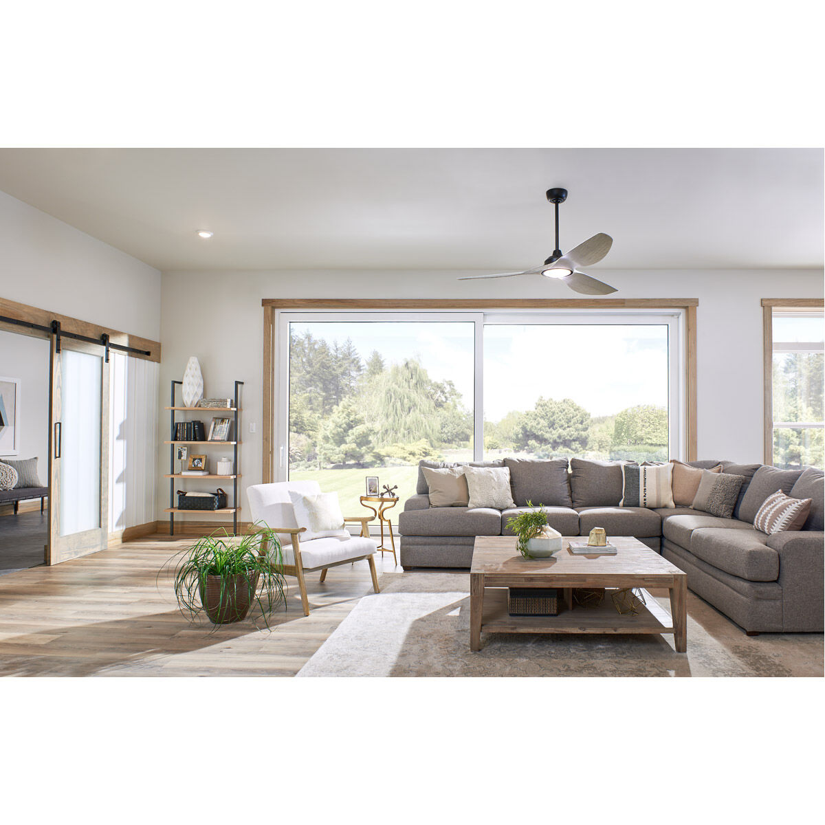 Imari 65 inch Satin Black with Wthrd Wh Wn Blades Ceiling Fan