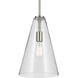 Everly 1 Light Brushed Nickel Pendant Ceiling Light in Clear Seeded