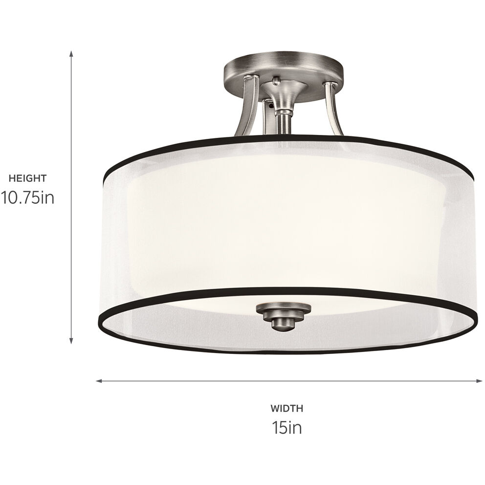 Lacey 3 Light 15 inch Antique Pewter Semi Flush Light Ceiling Light