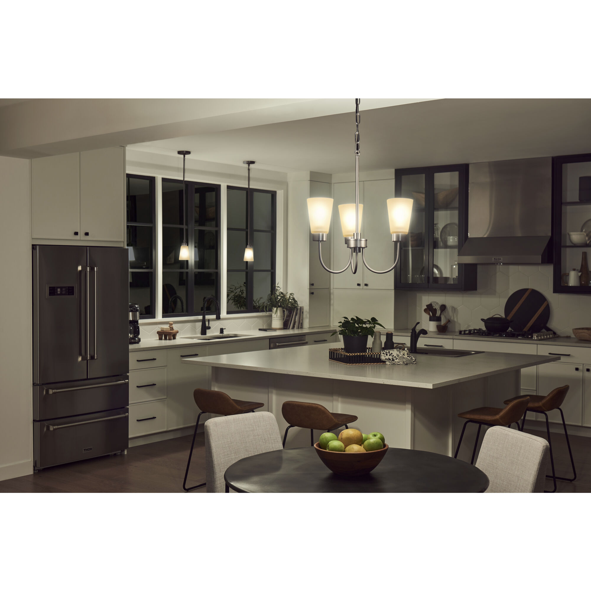 Erma 3 Light Brushed Nickel Chandelier Ceiling Light, Small, 1 Tier