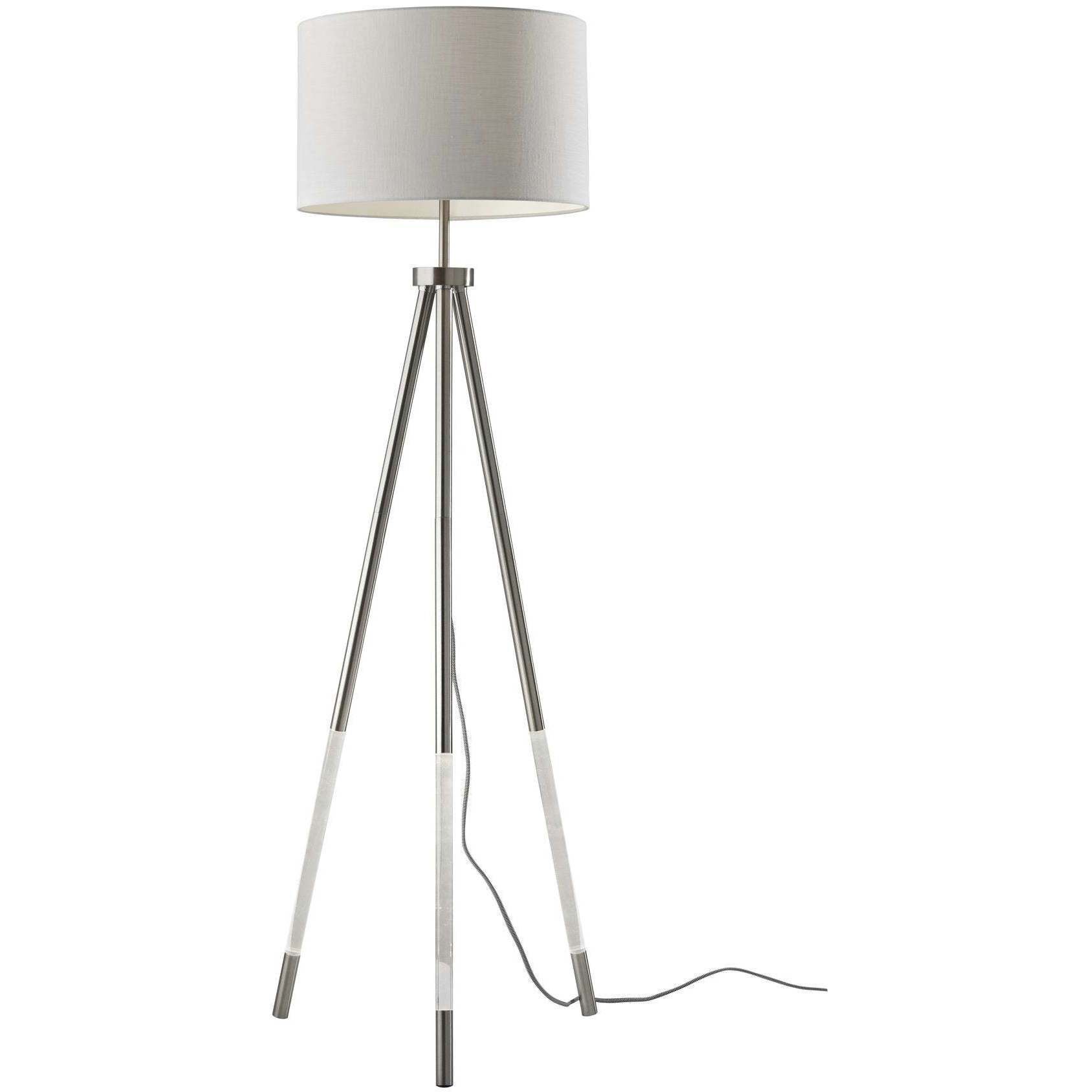 Della 59 inch 150.00 watt Brushed Steel with Clear Acrylic Light Up Legs Floor Lamp Portable Light, with Night Light 
