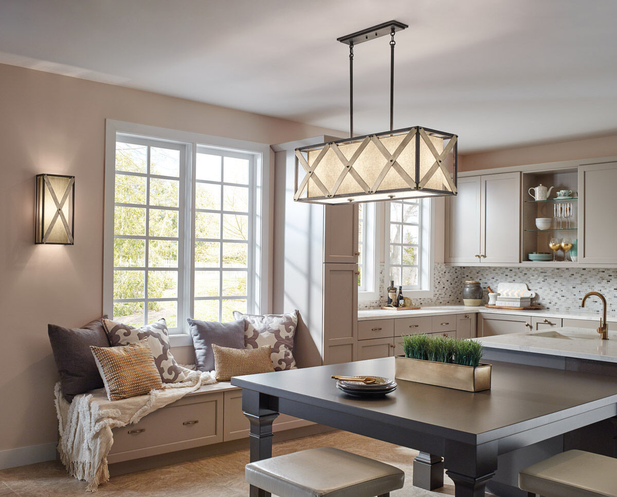 Kichler 43774AVI Cahoon 3 Light 14 inch Anvil Iron Chandelier Rectangular Pendant Ceiling Light