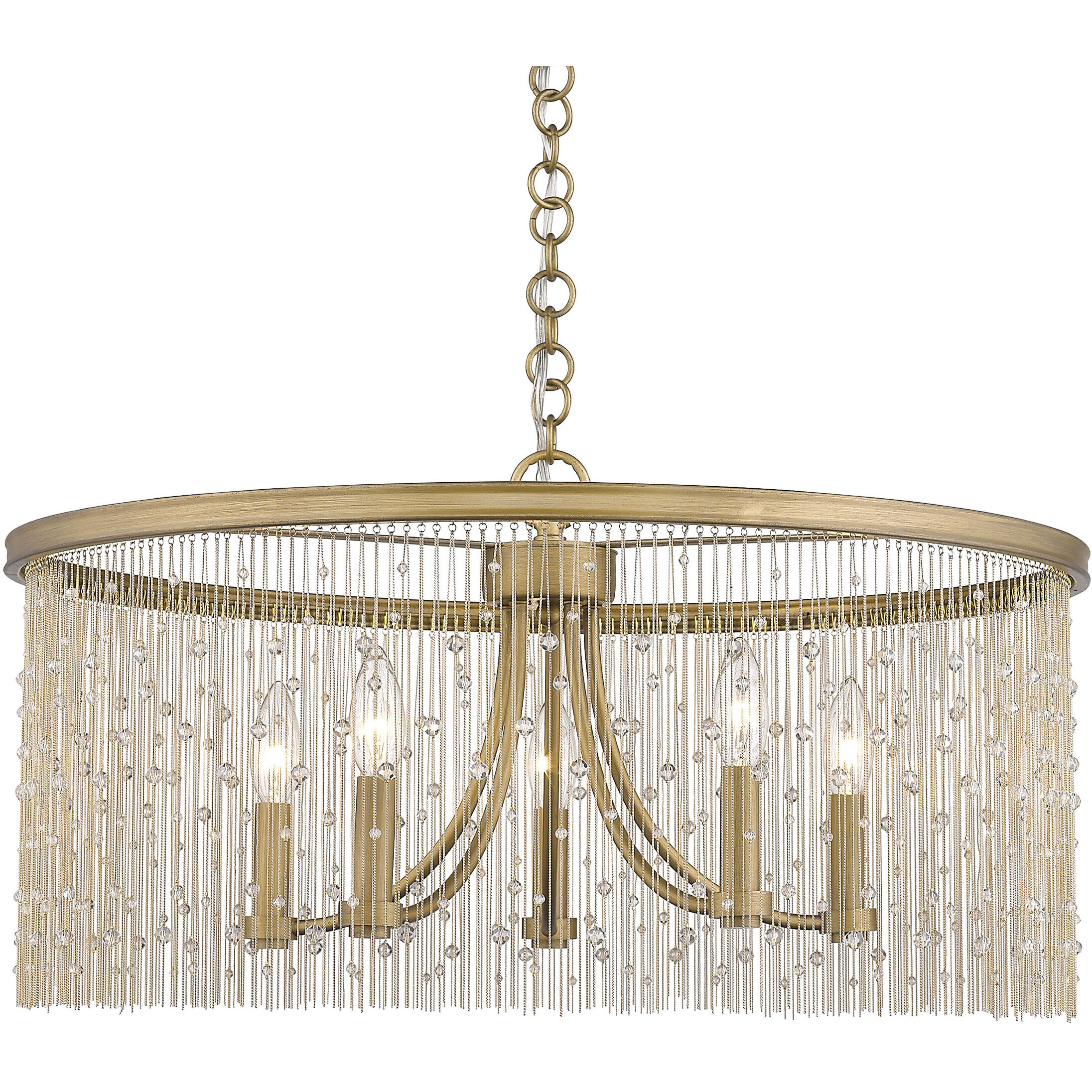 Marilyn 5 Light 25 inch Peruvian Gold Chandelier Ceiling Light in Crystal Strands